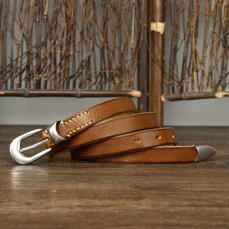Ceinture en cuir étroite et fine pour femme de style rétro
