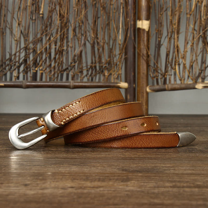 Ceinture en cuir étroite et fine pour femme de style rétro