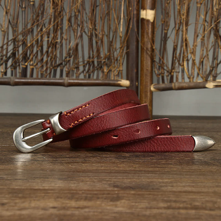 Ceinture en cuir étroite et fine pour femme de style rétro