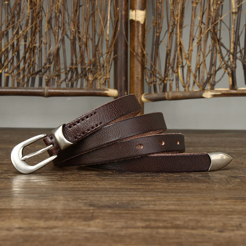 Ceinture en cuir étroite et fine pour femme de style rétro