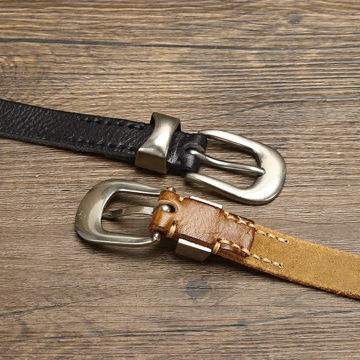 Ceinture en cuir étroite et fine pour femme de style rétro