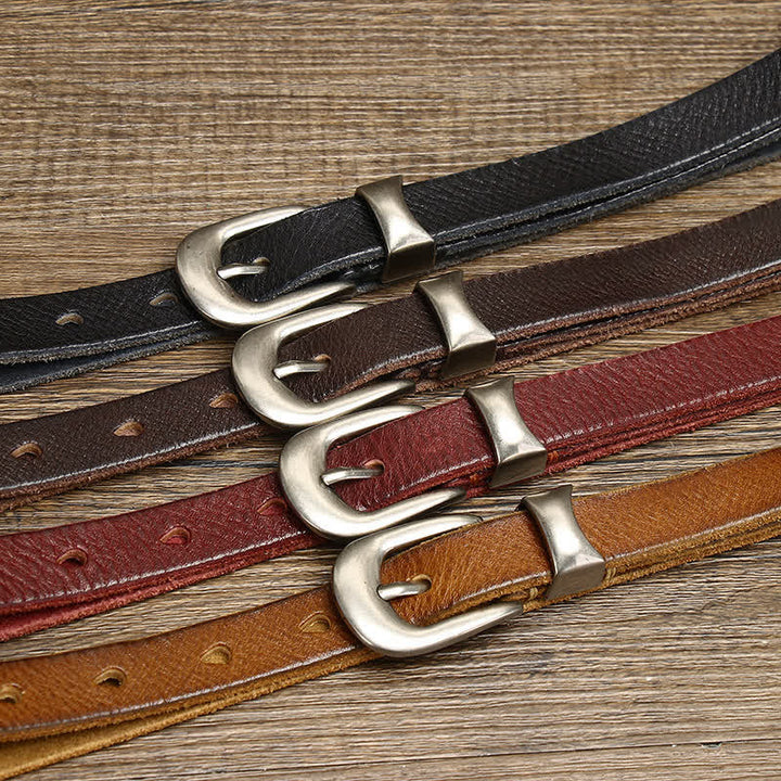 Ceinture en cuir étroite et fine pour femme de style rétro
