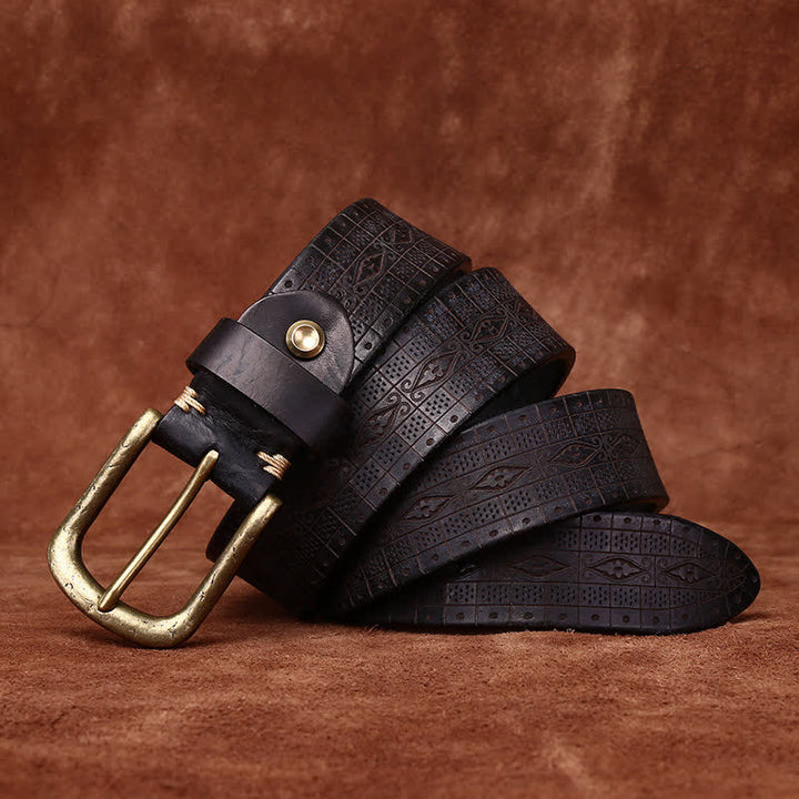 Ceinture en cuir épais à motif sculpté et gaufré de style occidental