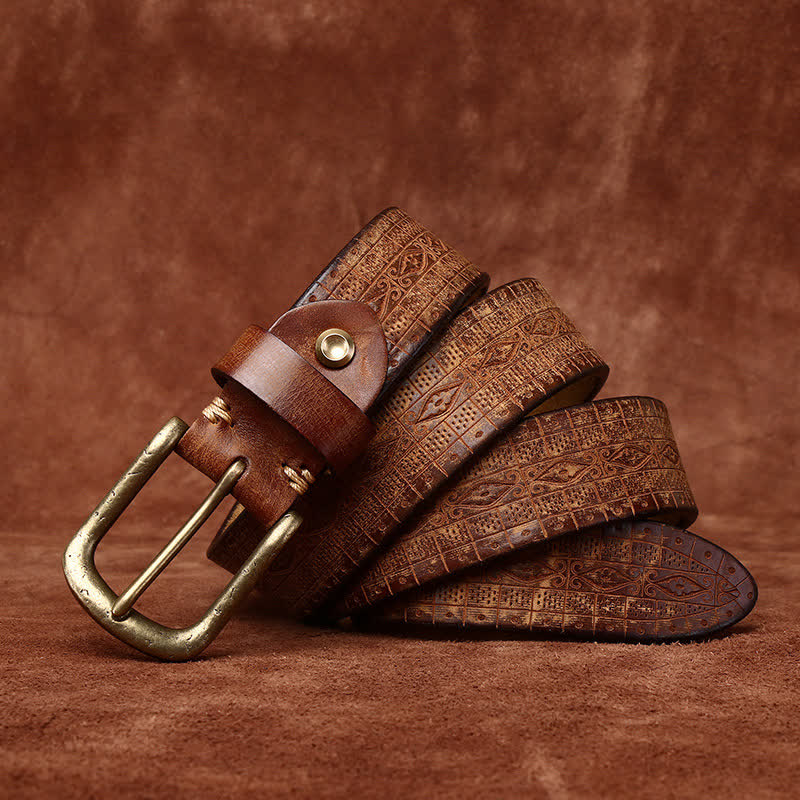 Ceinture en cuir épais à motif sculpté et gaufré de style occidental