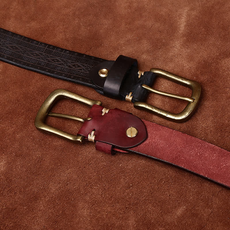 Ceinture en cuir épais à motif sculpté et gaufré de style occidental
