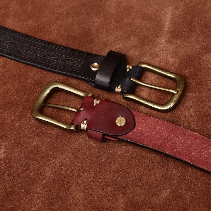 Ceinture en cuir épais à motif sculpté et gaufré de style occidental