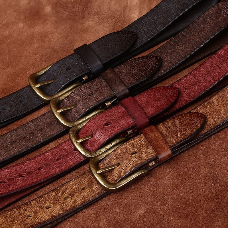 Ceinture en cuir épais à motif sculpté et gaufré de style occidental