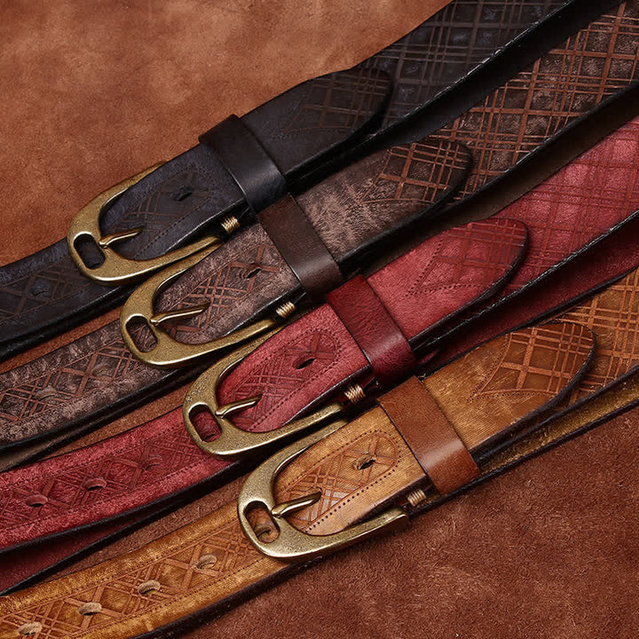 Ceinture en cuir épais avec motif diamant en relief personnalisé