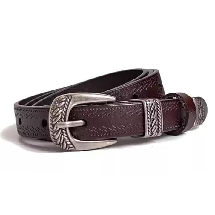 Ceinture en cuir à boucle sculptée décorative décontractée pour femme