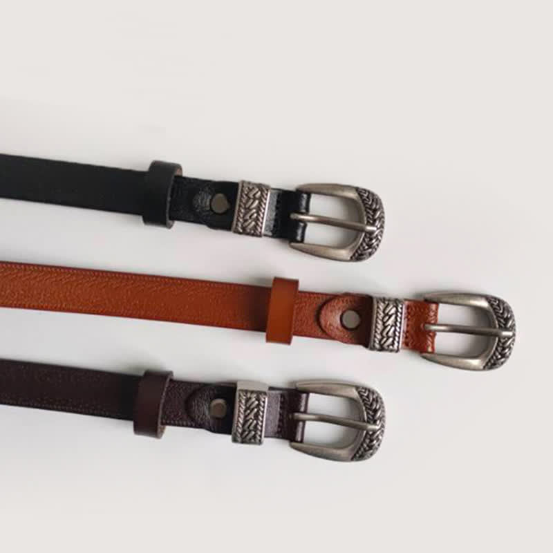 Ceinture en cuir à boucle sculptée décorative décontractée pour femme