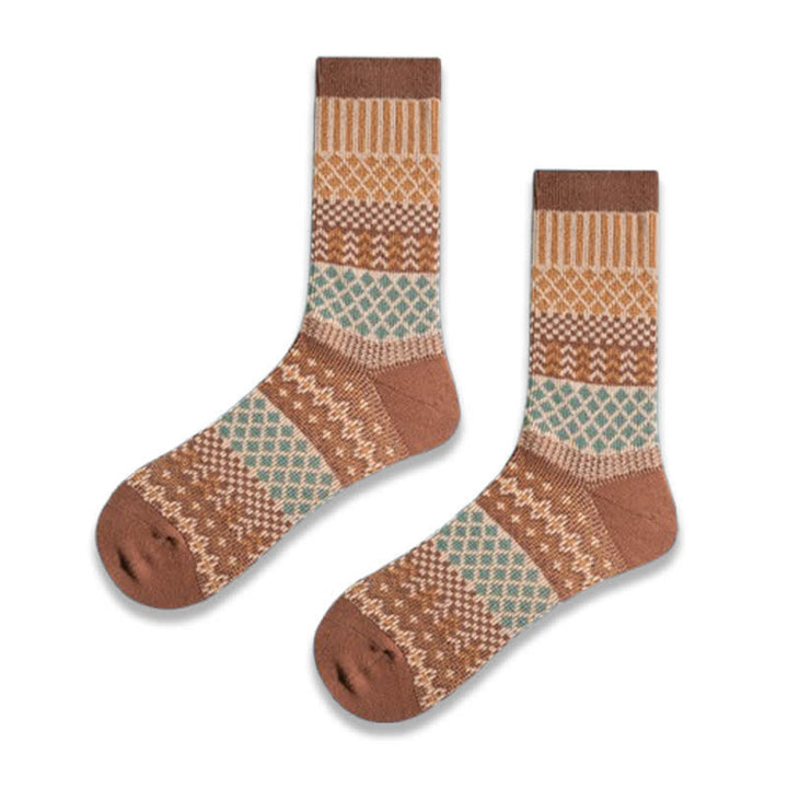 Chaussettes en coton à motif ethnique rétro à losanges