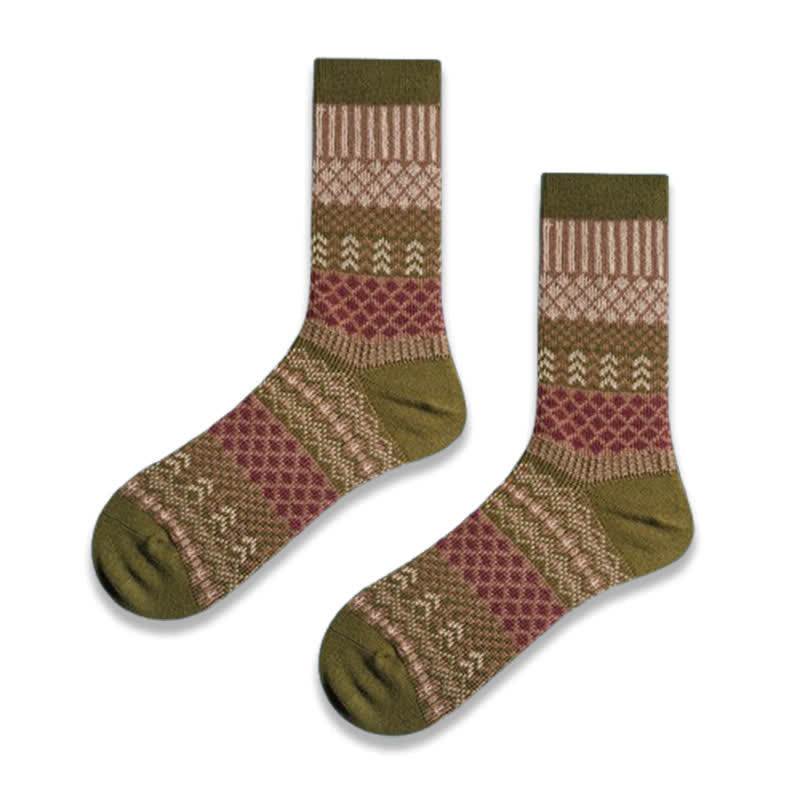 Chaussettes en coton à motif ethnique rétro à losanges