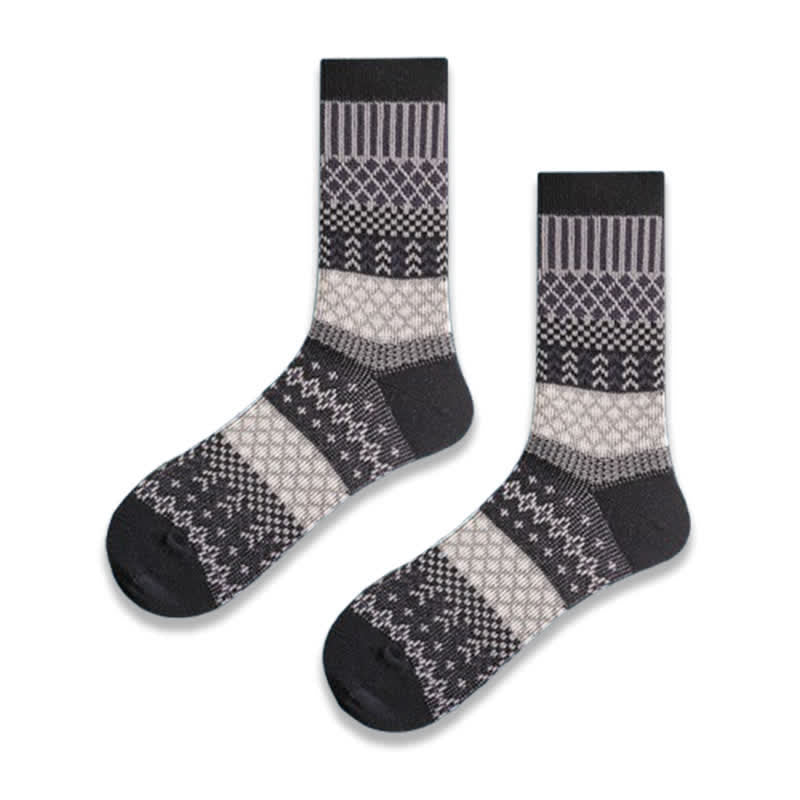 Chaussettes en coton à motif ethnique rétro à losanges