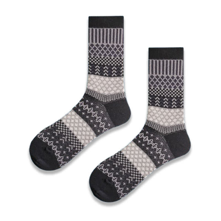 Chaussettes en coton à motif ethnique rétro à losanges
