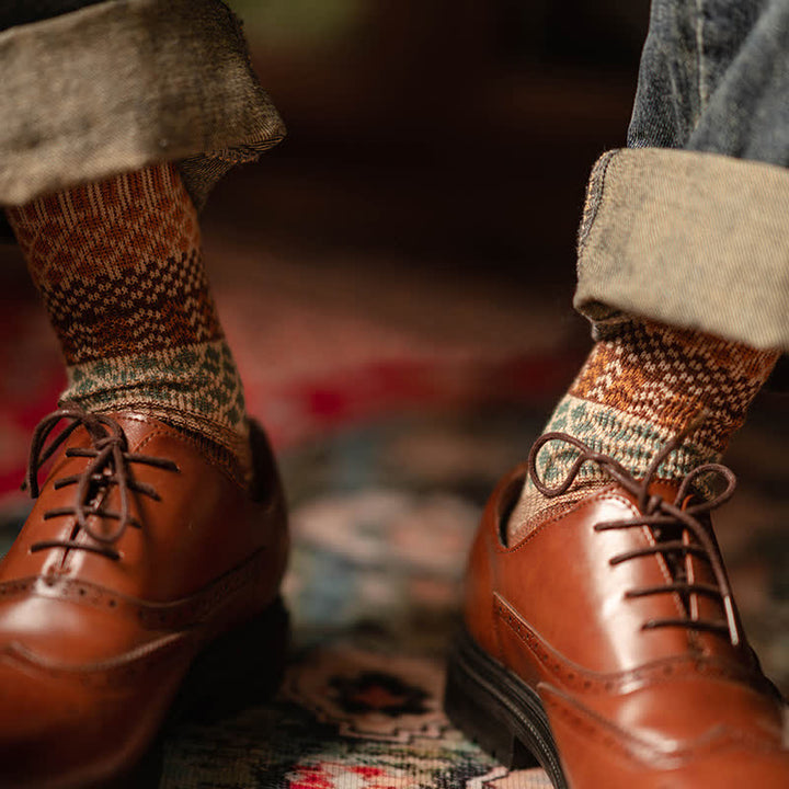 Chaussettes en coton à motif ethnique rétro à losanges
