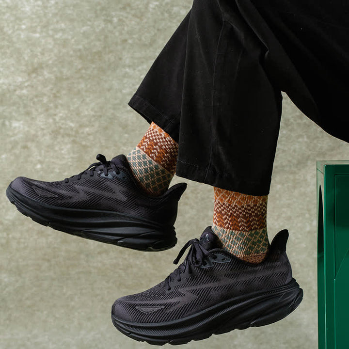 Chaussettes en coton à motif ethnique rétro à losanges