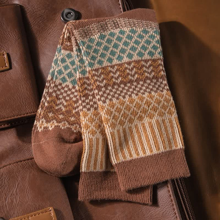 Chaussettes en coton à motif ethnique rétro à losanges