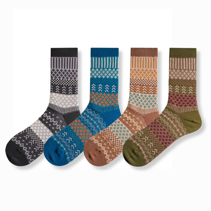 Chaussettes en coton à motif ethnique rétro à losanges