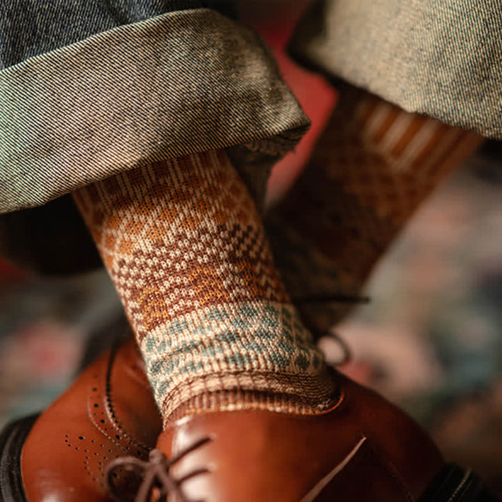 Chaussettes en coton à motif ethnique rétro à losanges