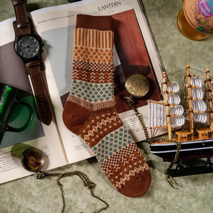 Chaussettes en coton à motif ethnique rétro à losanges