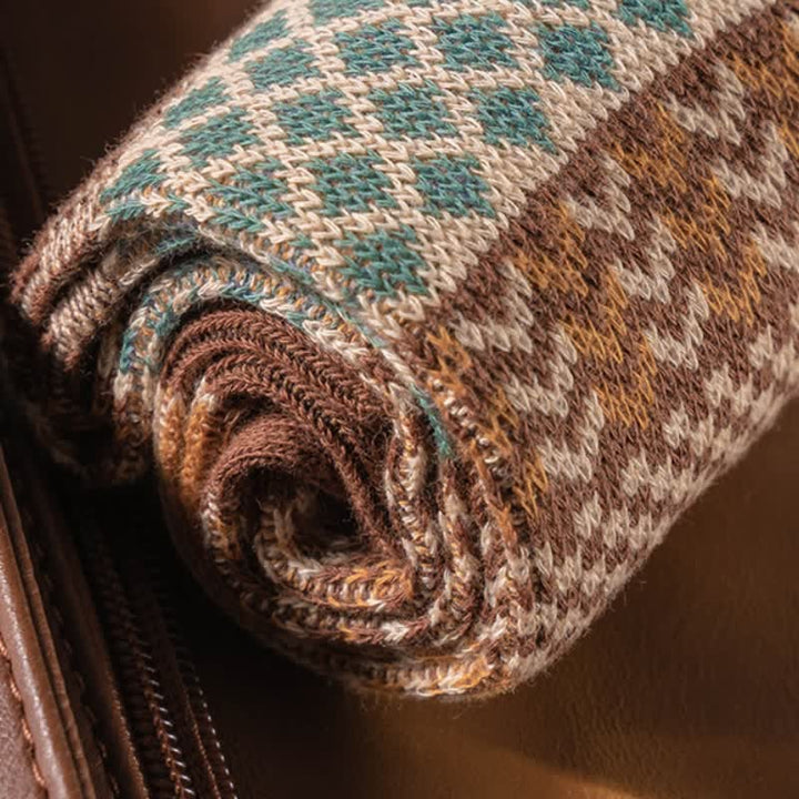 Chaussettes en coton à motif ethnique rétro à losanges
