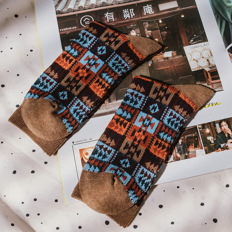 Chaussettes en coton à motif ethnique tribal vintage
