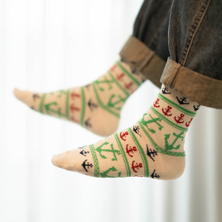 Chaussettes en coton à imprimé ancres nautiques