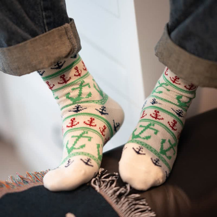 Chaussettes en coton à imprimé ancres nautiques