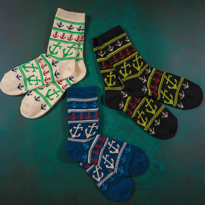 Chaussettes en coton à imprimé ancres nautiques