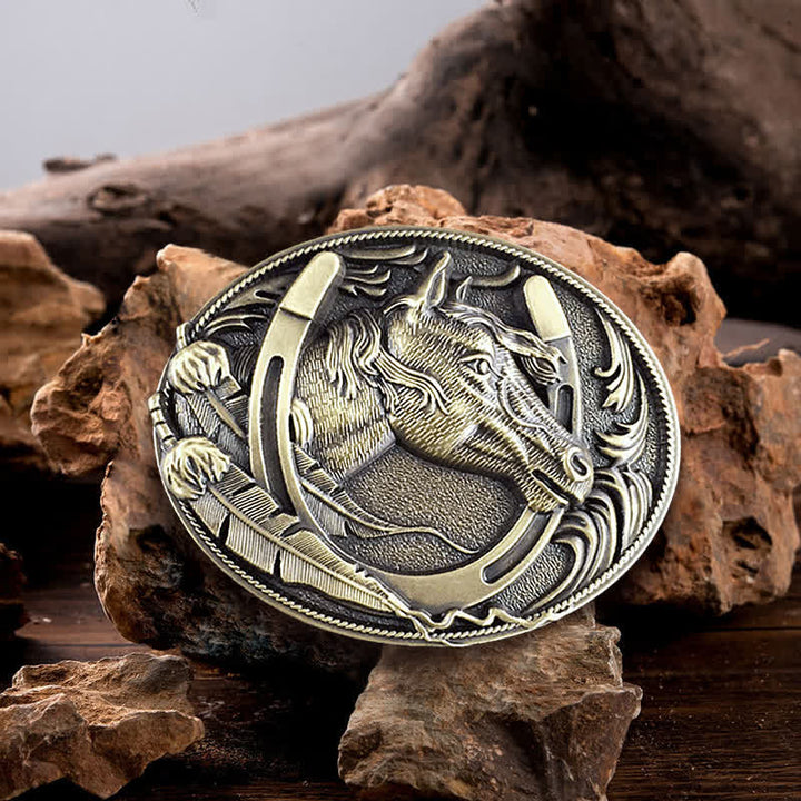 Ceinture en cuir à boucle en forme de fer à cheval en bronze pour homme
