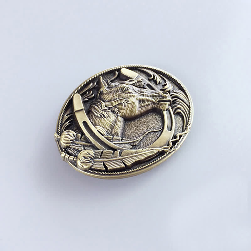 Ceinture en cuir à boucle en forme de fer à cheval en bronze pour homme