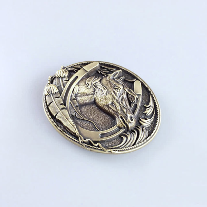 Ceinture en cuir à boucle en forme de fer à cheval en bronze pour homme