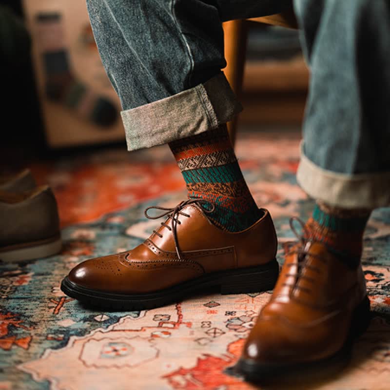 Chaussettes en coton rétro aux couleurs vives et au style ethnique
