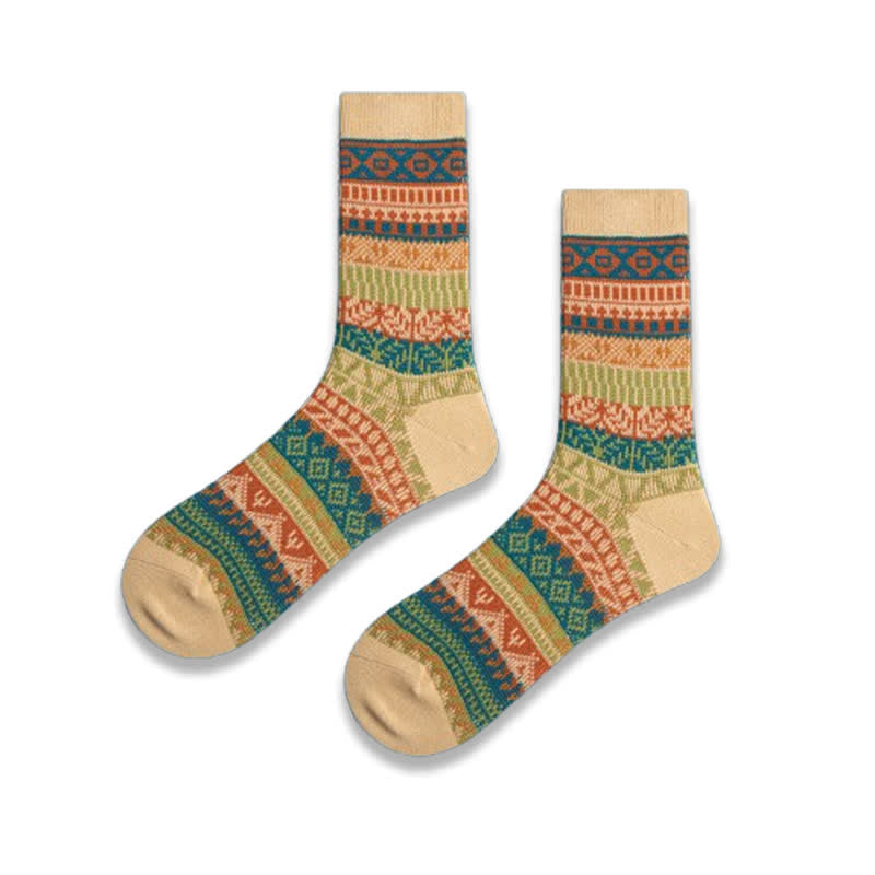 Chaussettes en coton rétro aux couleurs vives et au style ethnique