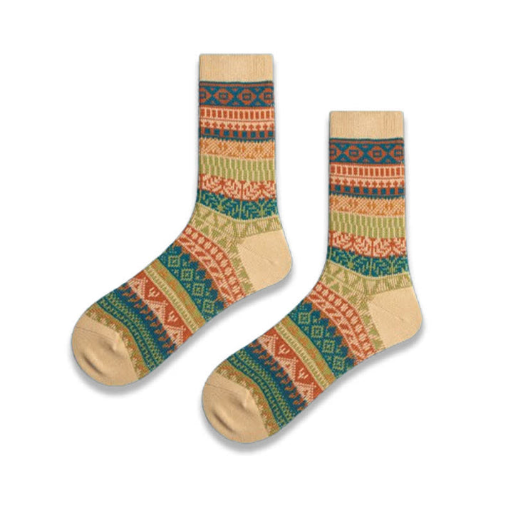 Chaussettes en coton rétro aux couleurs vives et au style ethnique