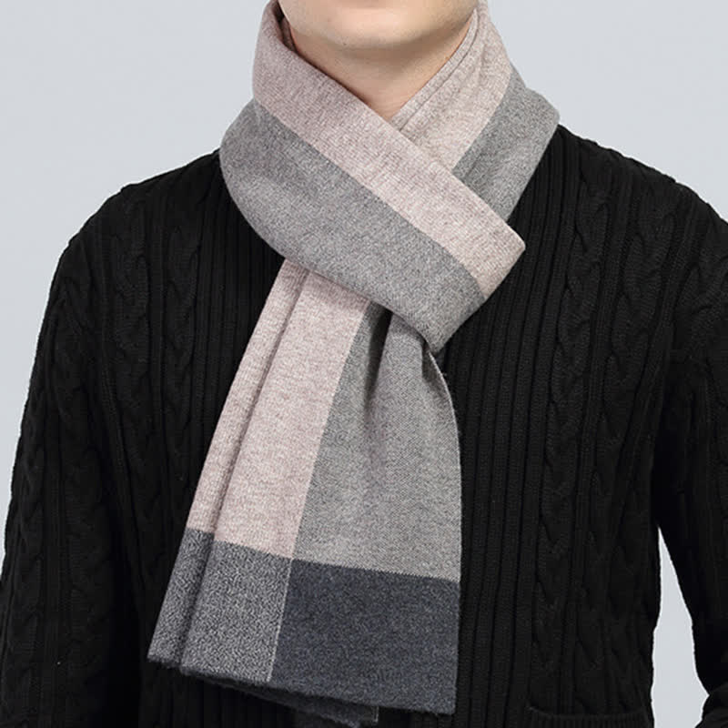 Écharpe en laine à carreaux pour homme, à blocs de couleur contrastés - image 0