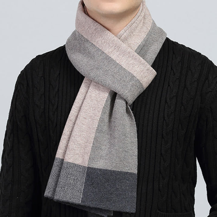 Écharpe en laine à carreaux pour homme, à blocs de couleur contrastés - image 0