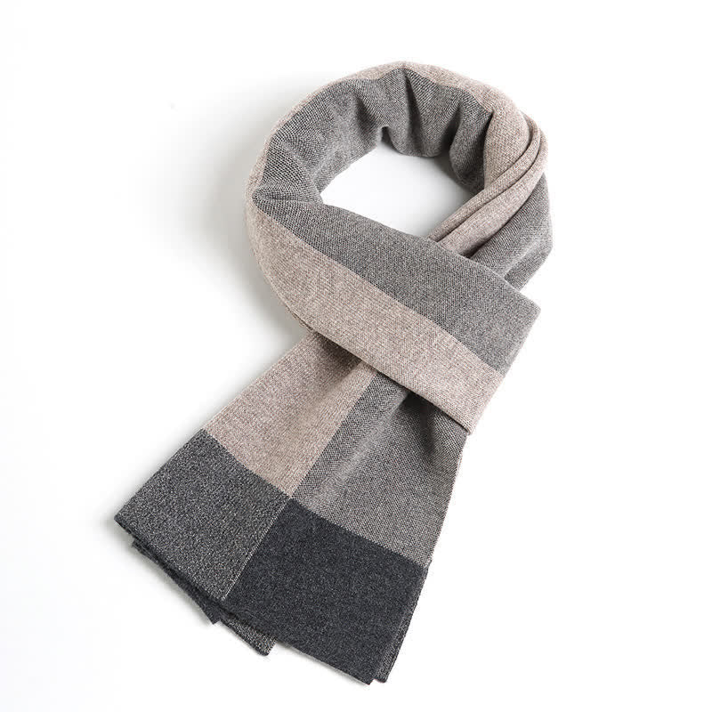 Écharpe en laine à carreaux pour homme, à blocs de couleur contrastés - Beige et gris - image 1