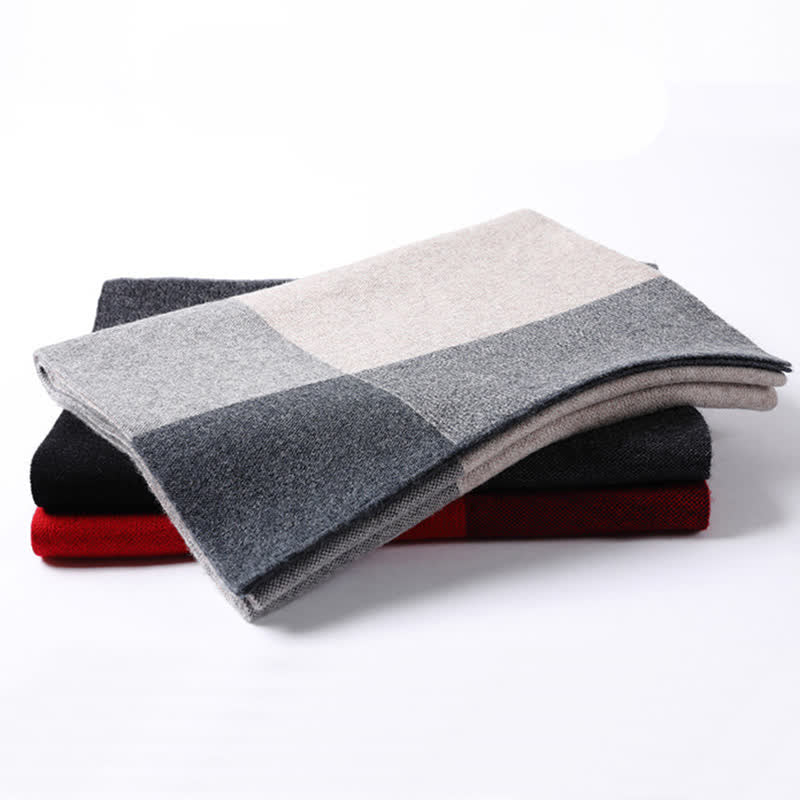 Écharpe en laine à carreaux pour homme, à blocs de couleur contrastés - image 2