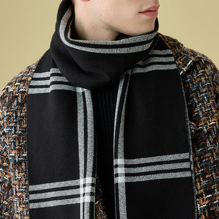 Écharpe en laine à motifs simples à rayures et à carreaux pour homme