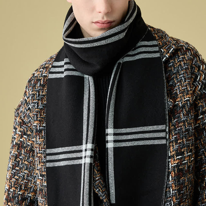 Écharpe en laine à motifs simples à rayures et à carreaux pour homme