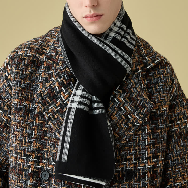 Écharpe en laine à motifs simples à rayures et à carreaux pour homme
