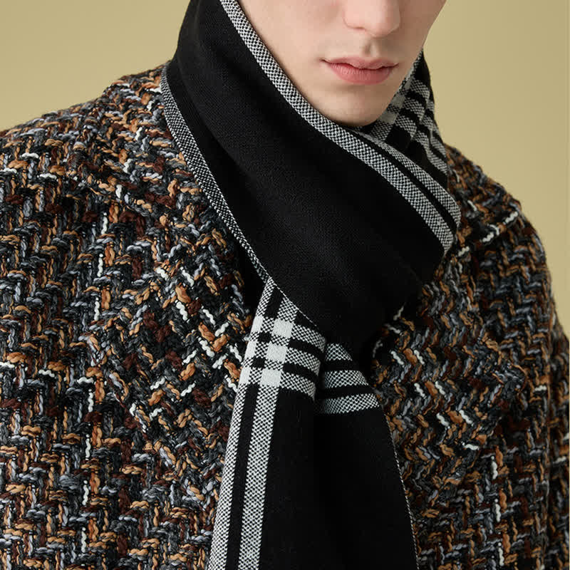 Écharpe en laine à motifs simples à rayures et à carreaux pour homme