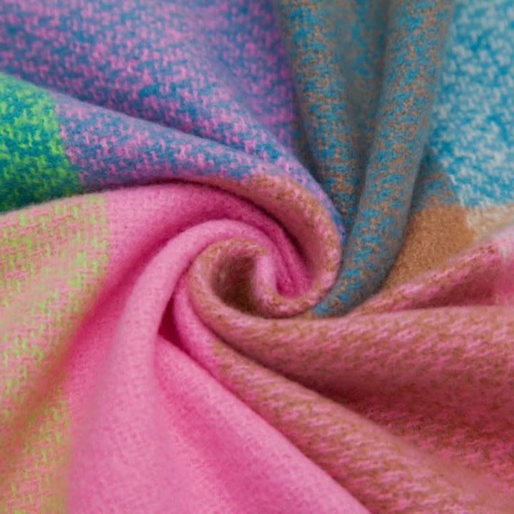 Écharpe unisexe à franges épaisses à carreaux arc-en-ciel pour l'hiver