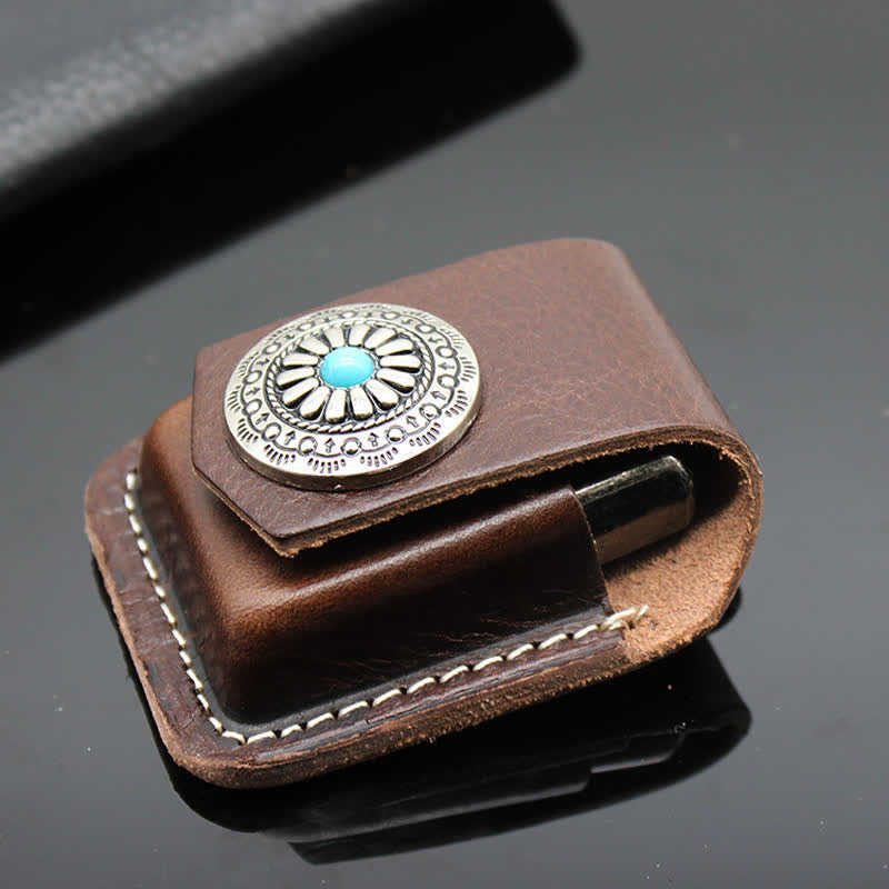 Sac ceinture en cuir avec porte-briquet turquoise indien