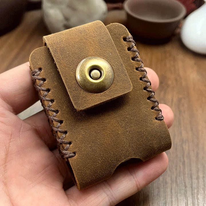 Sac ceinture en cuir fait main avec porte-briquet et motif couture