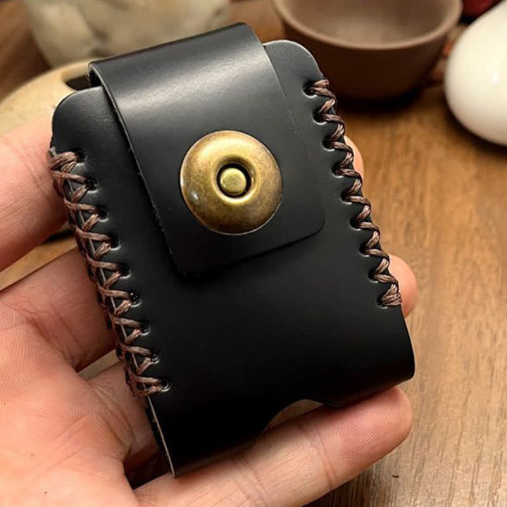 Sac ceinture en cuir fait main avec porte-briquet et motif couture