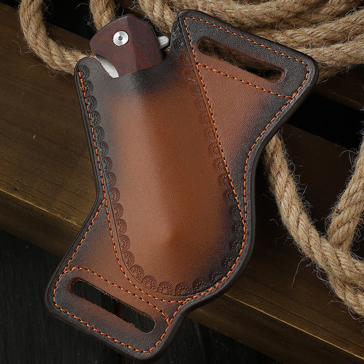 Étui pour couteau pliant marron avec porte-outils et sac ceinture en cuir