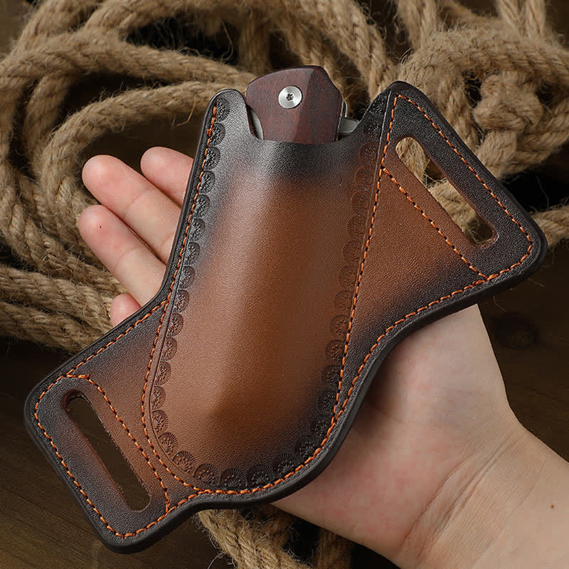 Étui pour couteau pliant marron avec porte-outils et sac ceinture en cuir