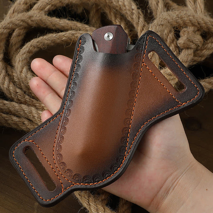 Étui pour couteau pliant marron avec porte-outils et sac ceinture en cuir